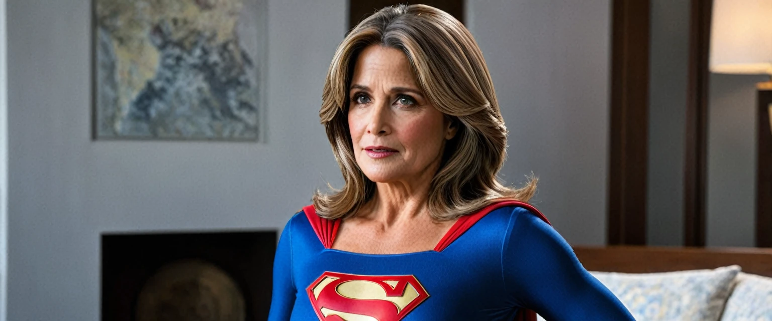 Texas; Sexy super old Lorraine Bracco em 2024 Supergirl 1985s costume; HD. Photograph, ((realism)), extremely high quality RAW photograph, ultra detailed photograph, sharp focus, high resolution, (detailed skin:1,3),high quality, film grain, Fujifilm XT3,Highly Detailed, movie, (Cinematic Photo:1.3) of (Realistic:1.3), by John Byrne