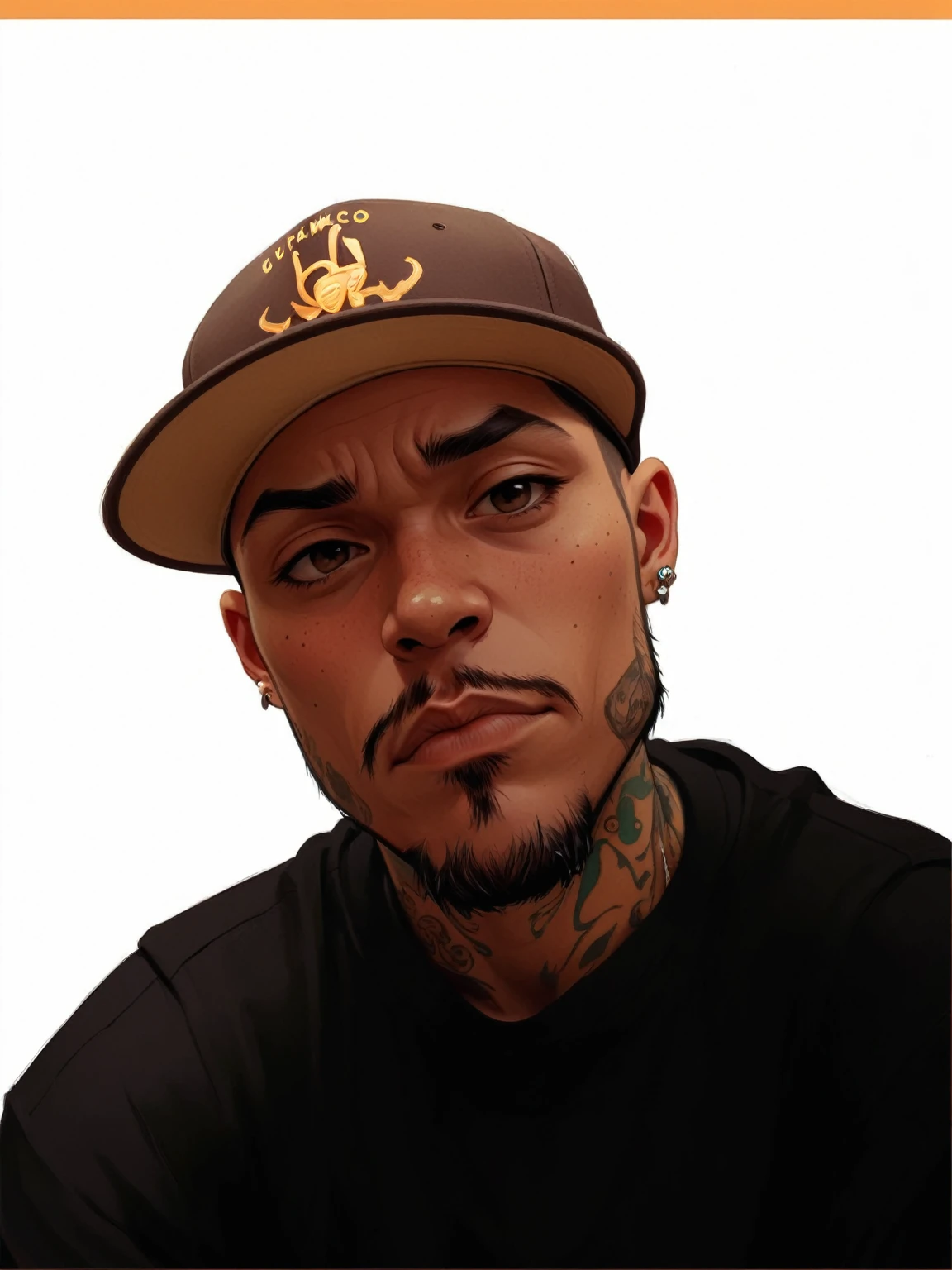 there is a man with a hat, tattoos, street wear. homie, urban, design character, character design sheet in different positions , Changing rooms, just have a street style