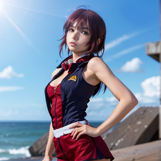 1 girl, (dramatic angle:1.5), (bright pupils), light_smile, solo_focus, looking at viewer, light_up, vivid, sharp, shine, cinematic_lighting, (open_clothes), (all intricate), (best quality), (game CG),(portrait shot, eye focus:1.3), BREAK rias_gremory, ahoge, hair between eyes, long hair, red hair,(swimsuit, bikini:1.5),, BREAK crystals, EL_type1,(red, white:1.5),,fu_style,glowing, shadow, school pool, (campus swimming pool)