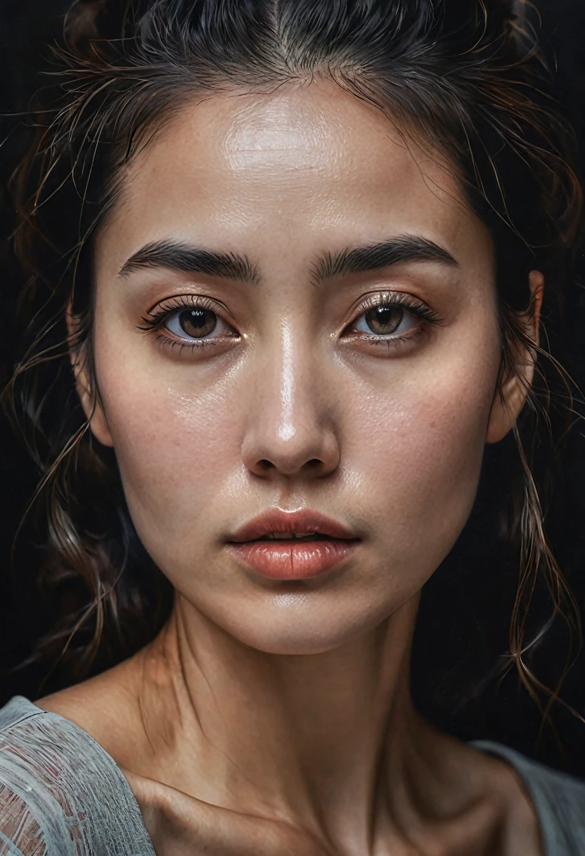 Place the woman on a dark background to focus all the attention on her face.. This image will convey a feeling of seriousness and strength. Let hyperrealism come to life on your Instagram cover!!"