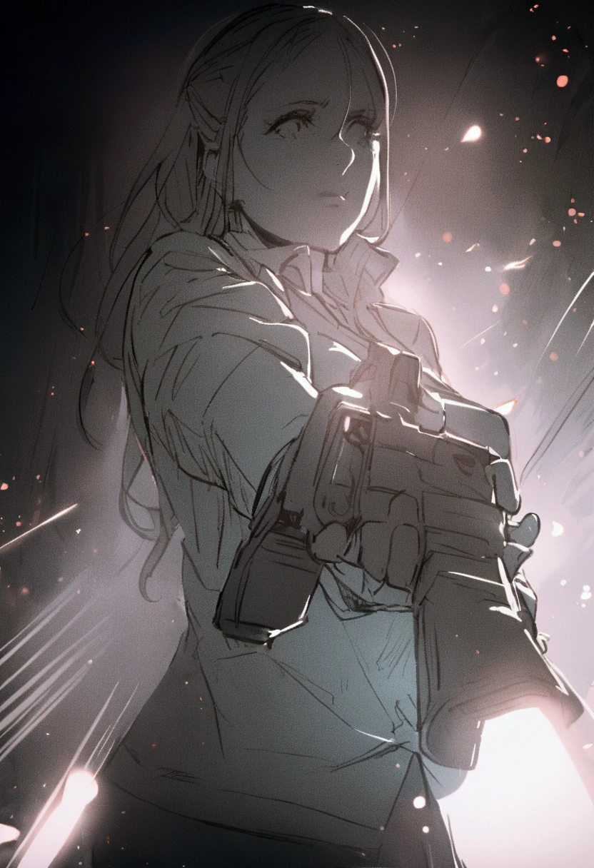 A woman is holding a gun and trying to shoot someone