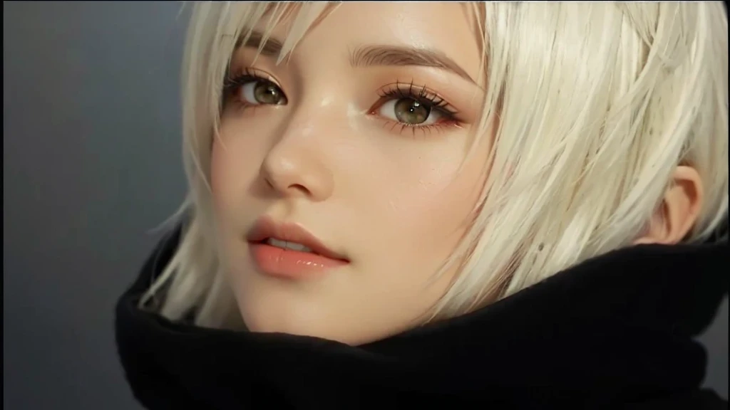 Close-up of a hooded person and close-up of a hooded person, Nier 2 b, Anime CG, Tifa Lockhart with white hair, Anime CG style, Nier, looking like Annie Leonhart, Devil May Cry's V appears as an elf, Blonde Avatar, Kiri from reproach!, Stop 4 *, Annie Leonhart, White Hair Girl
