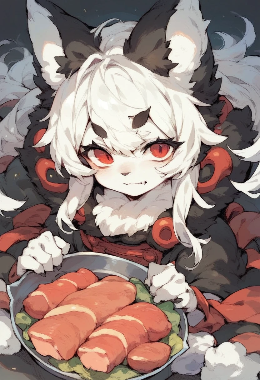 alone, score_9,score_8_up,score_7_up,  an anthro furry female espeon girl, wearing white bra, white panties, sitting, eating spicy pepper, burning face, tears.