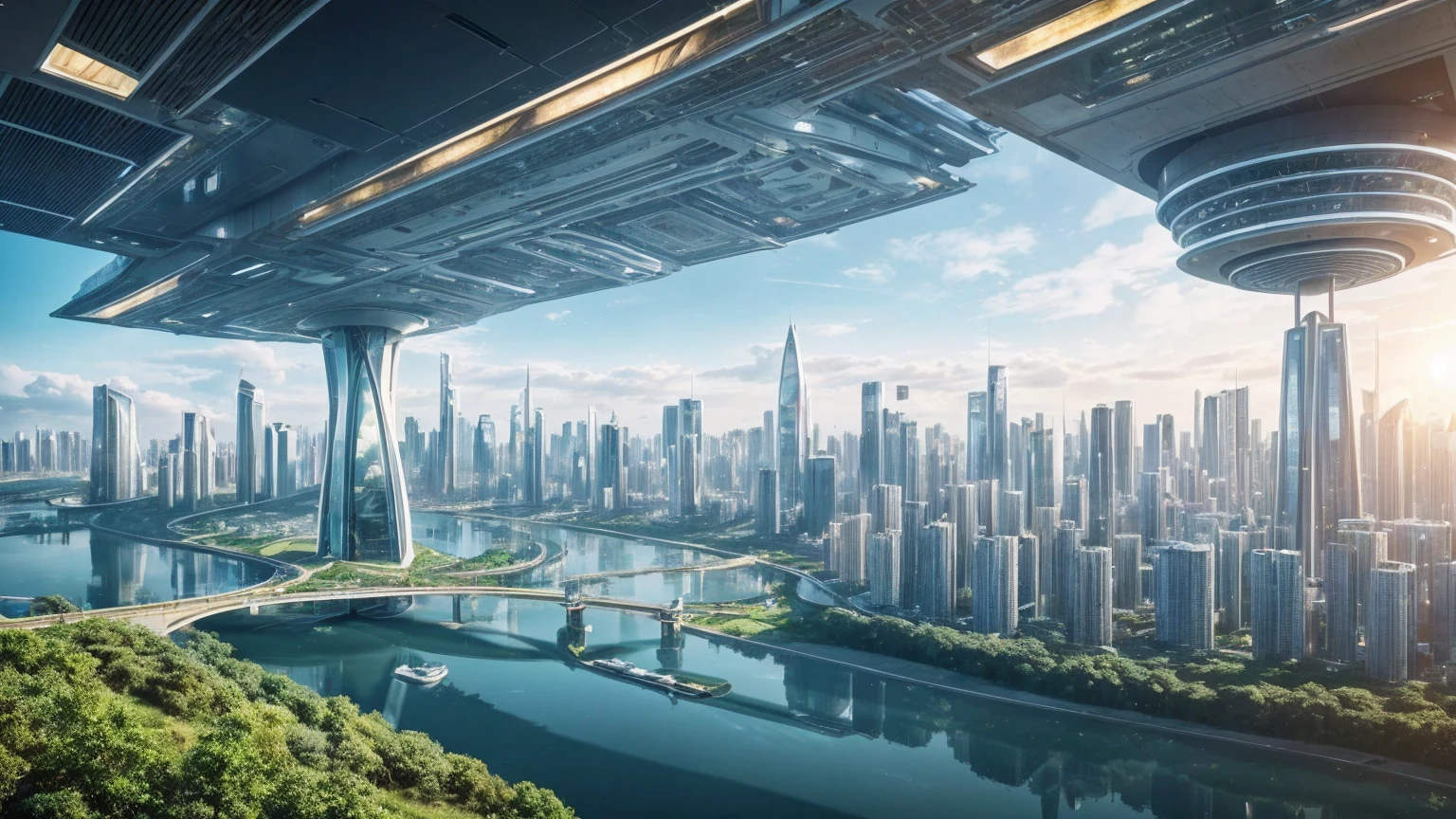 (Best quality,4K,8K,A high resolution,Masterpiece:1.2),Ultra-detailed,(Realistic,Photorealistic,photo-realistic:1.37),Futuristic floating city,Futuristic technology,Huge urban high-tech tablet platform,Airship,Floating in the sky,Futuristic city,Small airships around,High-tech hemispherical platform,Colorful lights,Advanced architecture,modernn architecture,skyscrapper,Access the cloud,Scenic beauty,view over city,Impressive design,Blend seamlessly with nature,energetic and vibrant atmosphere,Futuristic transportation system,Parking is suspended,Transparent path,Lush greenery,Sky gardens,cascading waterfalls,Magnificent skyline,reflections on the water,Sparkling river,Architectural innovation,futuristic skyscrapers,Transparent dome,The shape of the building is unusual,Elevated walkway,Impressive skyline,Glowing lights,Futuristic technology,Minimalist design,Scenic spots,Panoramic view,Cloud Piercing Tower,Vibrant colors,epic sunrise,epic sunset,Dazzling light display,magical ambiance,The future city,Urban Utopia,LuxuryLifestyle,Innovative energy,sustainable development,Smart city technology,Advanced infrastructure,Tranquil atmosphere,Nature and technology live in harmony,Awesome cityscape,Unprecedented urban planning,Architecture connects seamlessly with nature,High-tech metropolis,A cutting-edge engineering marvel,The future of urban living,Visionary architectural concept,Energy-efficient buildings,Harmony with the environment,A city floating above the clouds,Utopian dreams become reality,The possibilities are endless,State-of-the-art transportation network,Green energy integration,Innovative materials,Impressive holographic display,Advanced communication system,Breathtaking aerial view,Quiet and peaceful environment,Modernist aesthetics,Ethereal beauty