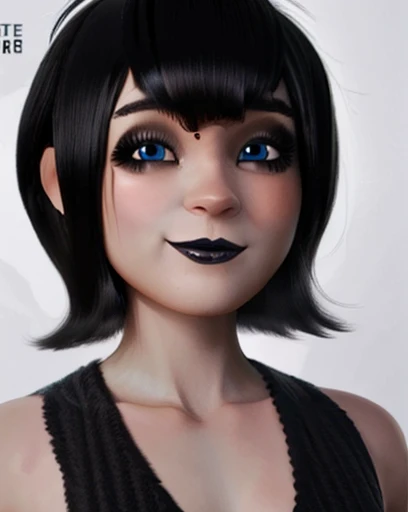 only face, selfie, wallpaper, full HD,  beautiful and detailed face with black lips and voluminous sensual smile, blue eyes white skin black eyeliner gothic makeup short bob hair with bangs 