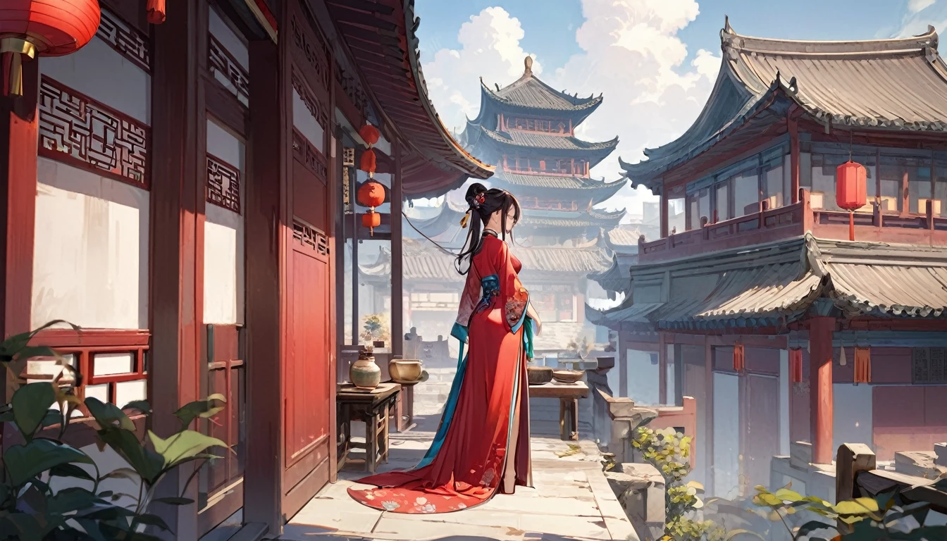 (Highest quality),Chinese Beauty,Chinese Dress,Chinese historical buildings,Pause