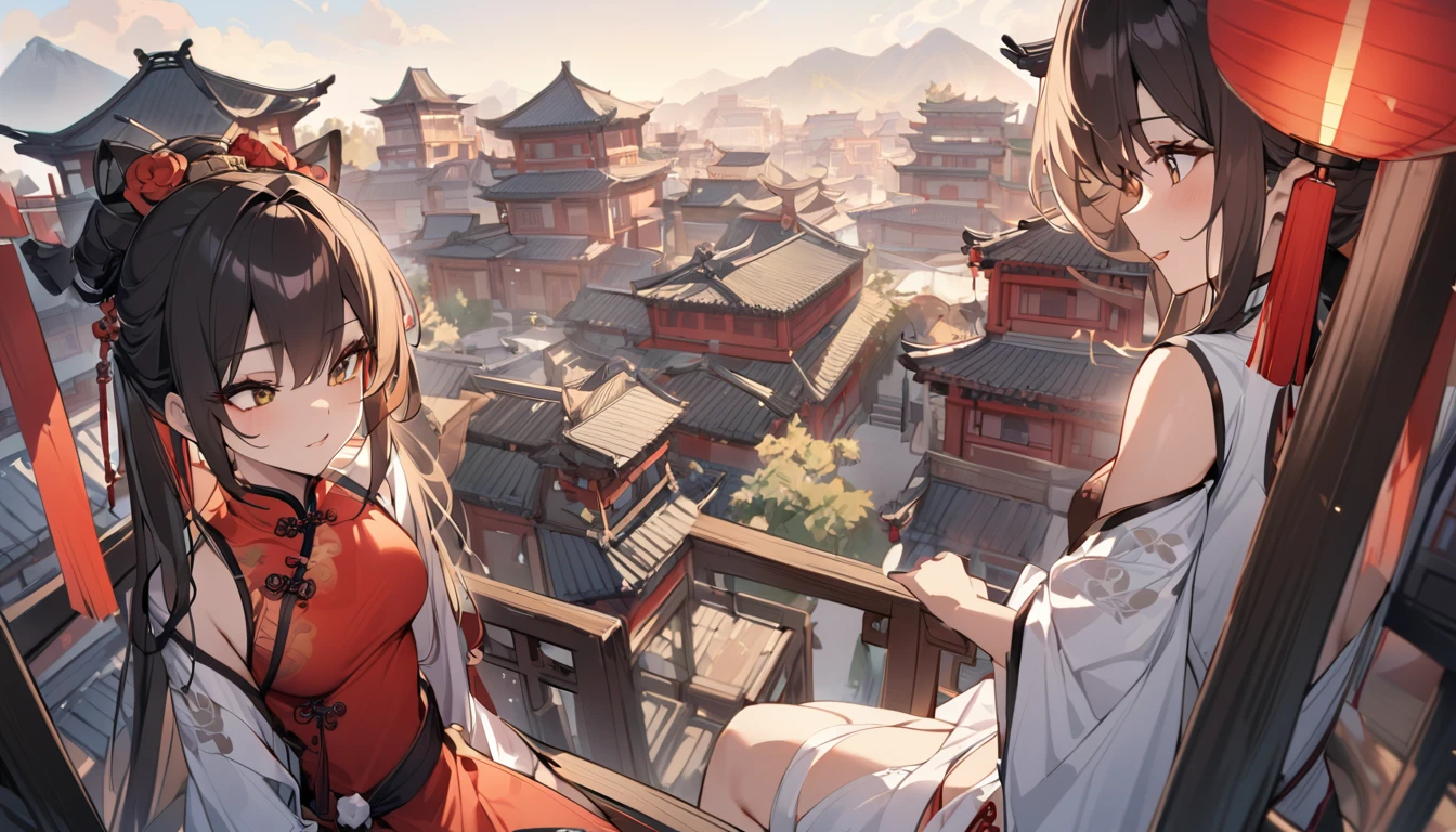 (Highest quality),Chinese Beauty,Chinese Dress,Chinese historical buildings,Pause