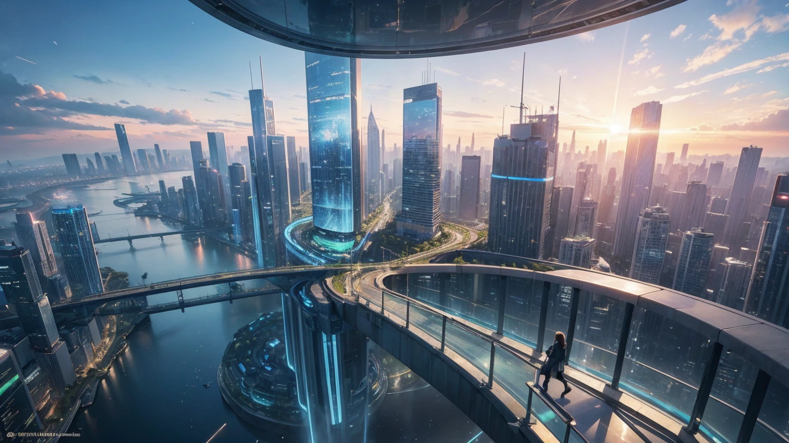 (Best quality,4K,8K,A high resolution,Masterpiece:1.2),Ultra-detailed,(Realistic,Photorealistic,photo-realistic:1.37),Futuristic floating city,Futuristic technology,Huge urban high-tech tablet platform,Airship,Floating in the sky,Futuristic city,Small airships around,High-tech hemispherical platform,Colorful lights,Advanced architecture,modernn architecture,skyscrapper,Access the cloud,Scenic beauty,view over city,Impressive design,Blend seamlessly with nature,energetic and vibrant atmosphere,Futuristic transportation system,Parking is suspended,Transparent path,Lush greenery,Sky gardens,cascading waterfalls,Magnificent skyline,reflections on the water,Sparkling river,Architectural innovation,futuristic skyscrapers,Transparent dome,The shape of the building is unusual,Elevated walkway,Impressive skyline,Glowing lights,Futuristic technology,Minimalist design,Scenic spots,Panoramic view,Cloud Piercing Tower,Vibrant colors,epic sunrise,epic sunset,Dazzling light display,magical ambiance,The future city,Urban Utopia,LuxuryLifestyle,Innovative energy,sustainable development,Smart city technology,Advanced infrastructure,Tranquil atmosphere,Nature and technology live in harmony,Awesome cityscape,Unprecedented urban planning,Architecture connects seamlessly with nature,High-tech metropolis,A cutting-edge engineering marvel,The future of urban living,Visionary architectural concept,Energy-efficient buildings,Harmony with the environment,A city floating above the clouds,Utopian dreams become reality,The possibilities are endless,State-of-the-art transportation network,Green energy integration,Innovative materials,Impressive holographic display,Advanced communication system,Breathtaking aerial view,Quiet and peaceful environment,Modernist aesthetics,Ethereal beauty