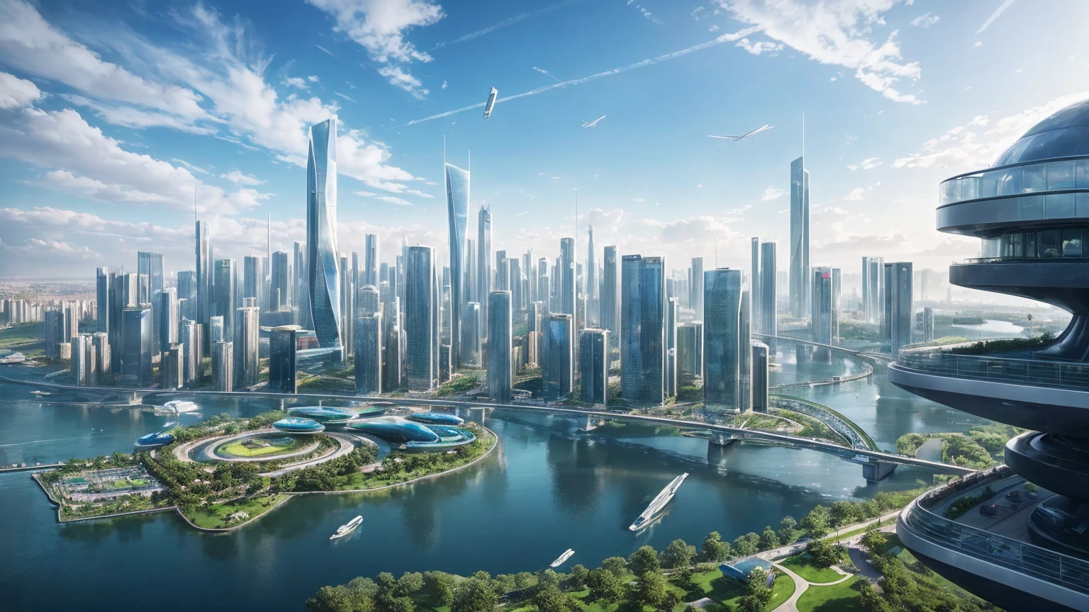 (Best quality,4K,8K,A high resolution,Masterpiece:1.2),Ultra-detailed,(Realistic,Photorealistic,photo-realistic:1.37),Futuristic floating city,Futuristic technology,Huge urban high-tech tablet platform,Airship,Floating in the sky,Futuristic city,Small airships around,High-tech hemispherical platform,Colorful lights,Advanced architecture,modernn architecture,skyscrapper,Access the cloud,Scenic beauty,view over city,Impressive design,Blend seamlessly with nature,energetic and vibrant atmosphere,Futuristic transportation system,Parking is suspended,Transparent path,Lush greenery,Sky gardens,cascading waterfalls,Magnificent skyline,reflections on the water,Sparkling river,Architectural innovation,futuristic skyscrapers,Transparent dome,The shape of the building is unusual,Elevated walkway,Impressive skyline,Glowing lights,Futuristic technology,Minimalist design,Scenic spots,Panoramic view,Cloud Piercing Tower,Vibrant colors,epic sunrise,epic sunset,Dazzling light display,magical ambiance,The future city,Urban Utopia,LuxuryLifestyle,Innovative energy,sustainable development,Smart city technology,Advanced infrastructure,Tranquil atmosphere,Nature and technology live in harmony,Awesome cityscape,Unprecedented urban planning,Architecture connects seamlessly with nature,High-tech metropolis,A cutting-edge engineering marvel,The future of urban living,Visionary architectural concept,Energy-efficient buildings,Harmony with the environment,A city floating above the clouds,Utopian dreams become reality,The possibilities are endless,State-of-the-art transportation network,Green energy integration,Innovative materials,Impressive holographic display,Advanced communication system,Breathtaking aerial view,Quiet and peaceful environment,Modernist aesthetics,Ethereal beauty