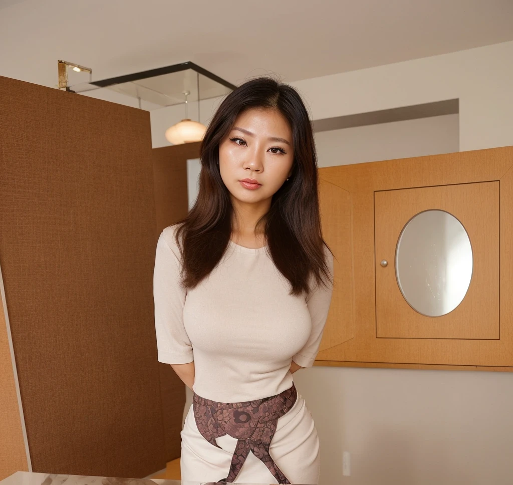 nsfw, (Highest Quality), (Realistic, Photorealistic), (medium big breasts), (1 woman), Beautiful 38 year old Japanese woman, ((no-makeup, Barefaced, Au naturel, Wearing no makeup, no mascara)), black hair, office locker, ((naked)), (standing), sweet face, (black stockings), (maternal belly), 