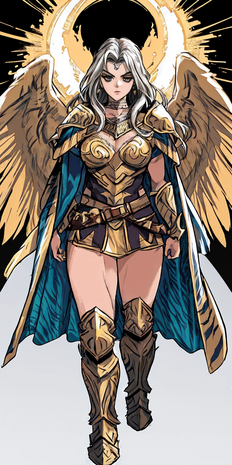 1 Girl (implying one person, likely female) Full Body: Standing with perfect symmetry Muscular Build: Strong and defined physique Turned Arms: Muscular arms positioned behind her back Theme: Epic Fantasy: Set in a fantastical world Asgard: Inspired by Norse mythology (can be subtle or more prominent) Valkyrie/Lady Knight: Combining elements of a fierce warrior and noble protector A motif incorporated into her armor, clothing, or environment (tiger stripes, or a tiger pelt cloak) Visual Style: Hyper Realistic: Incredibly lifelike detail Masterpiece: Exceptional quality 8K Resolution: Sharp and high definition Detailed Drawing: Intricate and richly textured Superior Quality: The best possible rendering Epic Composition: Dramatic and visually stunning