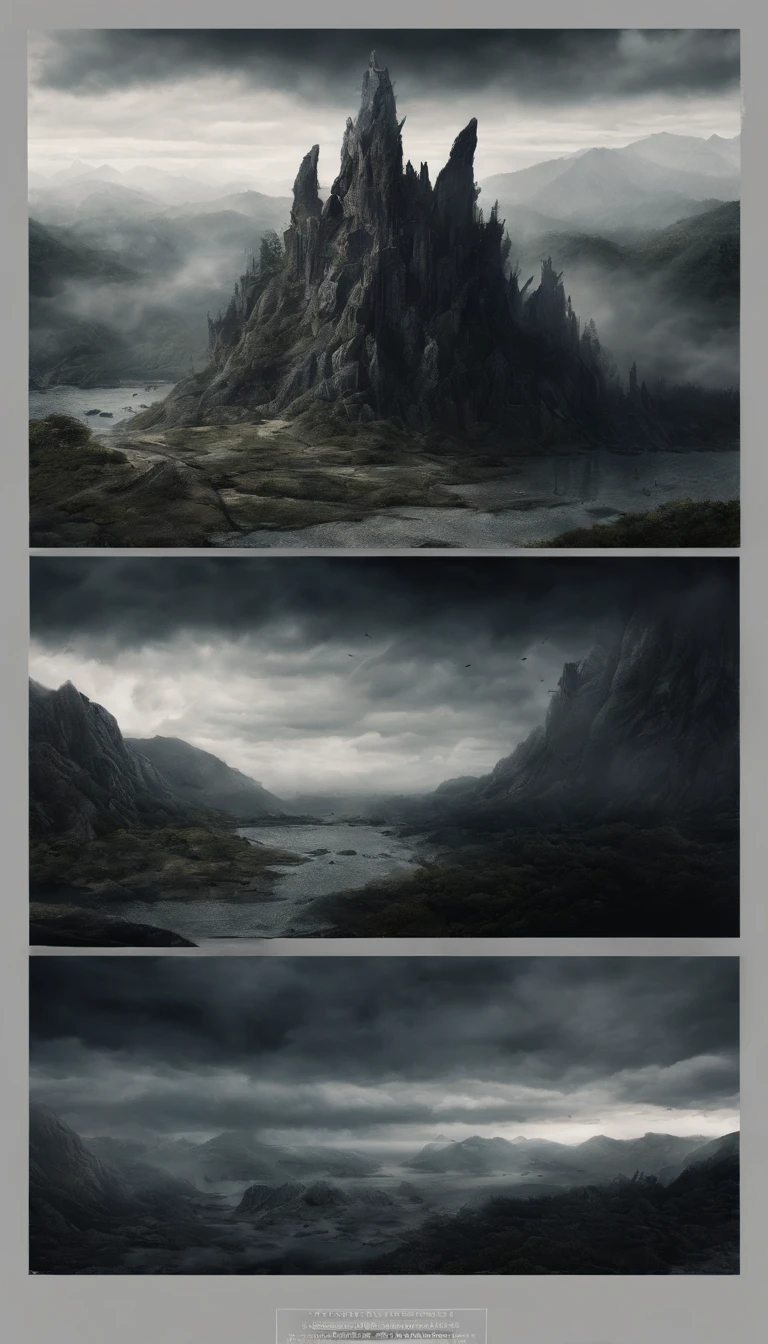 a mysterious island, mountainous landscape, misty atmosphere, rocky coastline, aerial view, cinematic lighting, dramatic clouds, serene ocean, photorealistic, highly detailed, vibrant colors, realistic textures, fantasy landscape, dramatic shadows, atmospheric haze, epic scale, wide angle composition, masterpiece quality