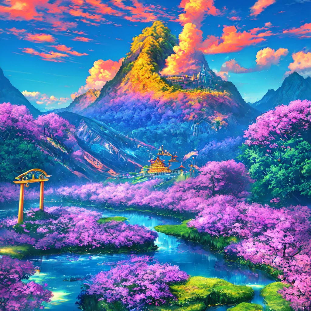 Masterpiece, ultra detailed, beautiful,Super Saturation, anime style, arcadia , mysterious island, landscape,