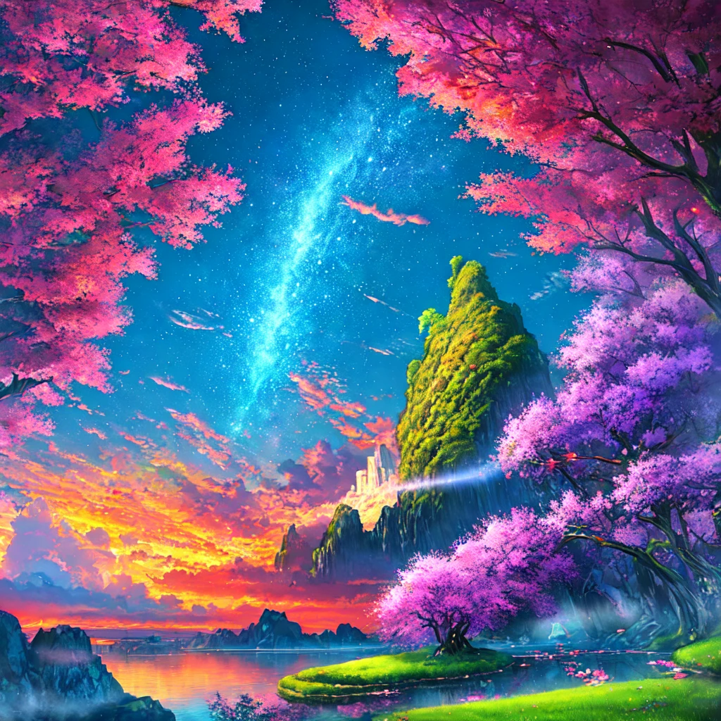Masterpiece, ultra detailed, beautiful,Super Saturation, anime style, arcadia , mysterious island, landscape,