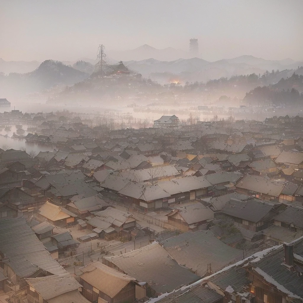 masterpiece, Highest quality, (Highly detailed CG Unity 8k wallpaper), (Highest quality), (Best illustrations), (Best Shadow), Absurd, Realistic lighting, (abyss), Beautiful sparkle, art：PeterMohrBacher,Blazing flames, fire, crowd, throng, freezing, mother warming her baby.Scenery and Cityscape in the Early Meiji Era After the Meiji Restoration, Japan underwent rapid modernization and civilization. Consequently, many changes and reforms occurred. Below is a detailed explanation of the scenery, appearance of the poor, occupations, and cityscapes in the early Meiji period (1868 to the early 1880s). 2. Appearance of the Poor Life for the impoverished and lower classes remained harsh. In particular, in urban areas, people migrated from rural areas or unemployed artisans gathered, intensifying competition in the labor market. Many of them struggled with poverty, often residing in slums or around temples. 3. Occupations Meiji early Japan witnessed a diversification of occupations. Traditional agriculture and handicrafts were accompanied by the rise of modern industry and commerce. Particularly in urban areas, factory workers, shop clerks, and transporters increased, giving rise to new professions. However, many in these occupations endured harsh working conditions. 4. Influence of Civilization and Enlightenment During the Meiji era, Western cultural influences spread rapidly. Changes in clothing, dietary habits, and the proliferation of Western-style architecture advanced, especially in urban areas. Conversely, this development posed a threat to traditional culture and lifestyles, resulting in societal upheaval and adaptation challenges. 5. Social Change and Policy Influence While promoting modernization policies, the government also addressed poverty and social issues. Legislation for labor protection and charitable activities to aid the poor were implemented. Nevertheless, living conditions for the impoverished scarcely improved. The early Meiji period marked a rapid transformation in Japan, with complex social landscapes involving challenges face.