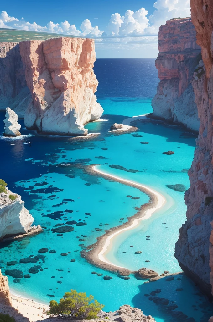 arafed view of a rocky cliff and clear blue water, by Alexis Grimou, turquoise water, by Tom Wänerstrand, view from the sea, island with cave, puddles of turquoise water, blue waters, turquoise ocean, red sea, incredibly beautiful, azure blue water, clear blue water, by Constantine Andreou, white stone arches, cyprus