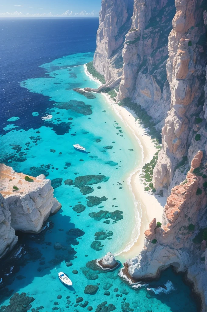 arafed view of a rocky cliff and clear blue water, a picture by Alexis Grimou, unsplash, les nabis, turquoise water, view from the sea, island with cave, puddles of turquoise water, blue waters, turquoise ocean, red sea, incredibly beautiful, azure blue water, clear blue water, white stone arches, cyprus
