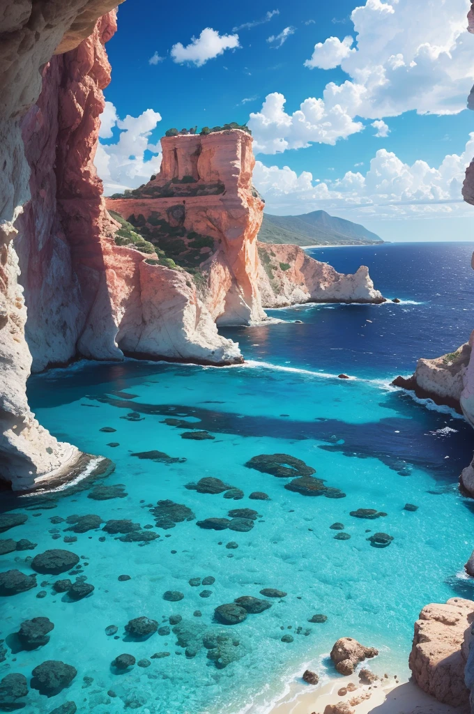 arafed view of a rocky cliff and clear blue water, a picture by Alexis Grimou, unsplash, les nabis, turquoise water, view from the sea, island with cave, puddles of turquoise water, blue waters, turquoise ocean, red sea, incredibly beautiful, azure blue water, clear blue water, white stone arches, cyprus