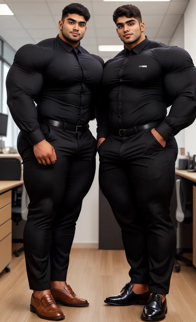 4 meter tall slightly overweight indian men. 20 years old. Young fresh face. In london with friend holding touching. Height difference of 2 heads. difference and Size difference. Very sexy Posing for camera. Muscular. Wearing office a tight black suit pants, and shirt. Slight belly fat. Big ass. Very long legs.

