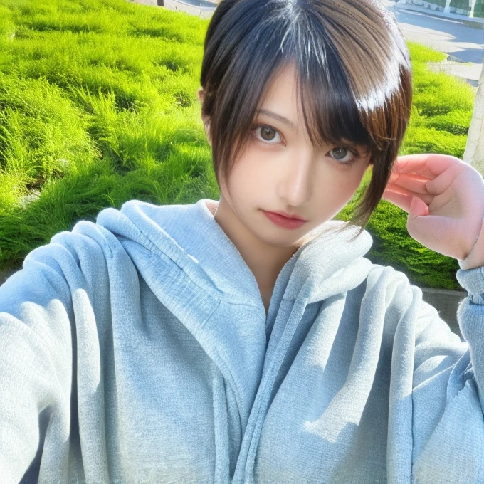 18-year-old girl,Perfect Eyes,squint,Really beautiful girl,3d,Delicate skin,The bust is very large、Full body image、The background is the coast、High resolution、high resolution、