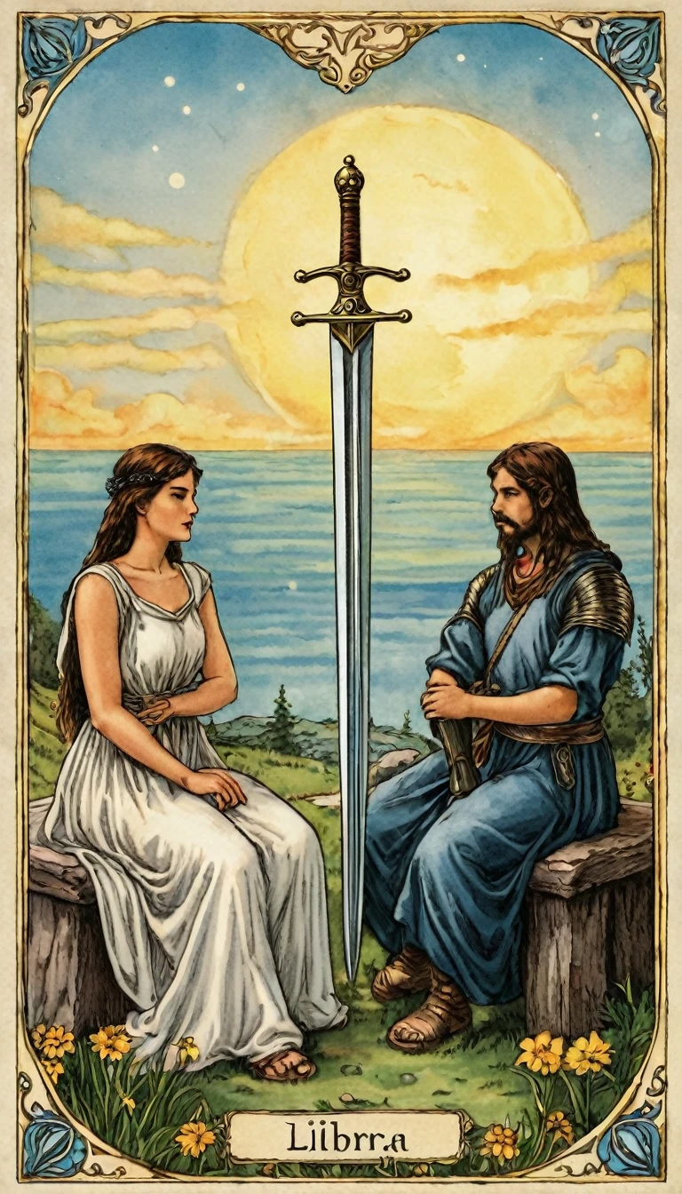 Three of swords, tarot card, tartarian style, very realistic,Three of Swords Tarot Card Meaning:
Represents a difficult emotional time characterized by sorrow, grief, and heartbreak.
Encourages acknowledging and processing emotional pain.
Associated with the zodiac sign Libra (ruled by Venus).
Element: Air.
Planet: Saturn12.
In Love Readings:
For relationships: Indicates major emotional challenges that can’t be ignored.
Encourages open communication with your partner.
For singles: May signify lingering heartbreak, requiring healing and self-care.