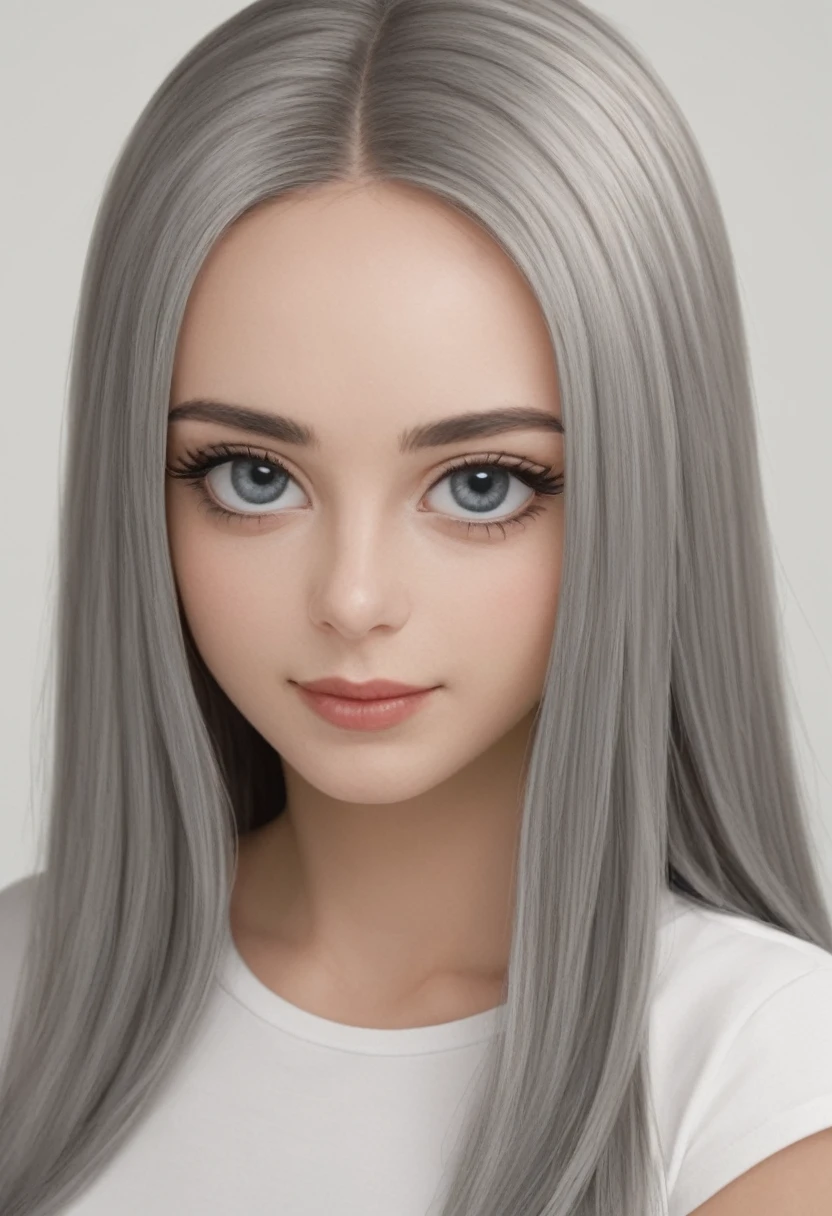 Positive face，Gray long hair，Clear facial features，pretty，big eyes，Long eyelashes