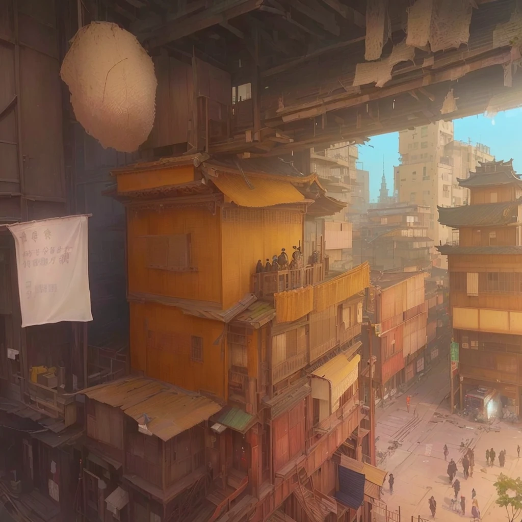 Painting of a city with a clock and buildings in the background, Painterly concept art, Inspired by Carl Spitzweg, Inspired by Craig Mullins, Craig Mullins Style, Disco Elysium Concept Art, By Alexander Guinn, Oil painting concept art, Concept Art Painting, Post-grunge concept art, Concept Painting, Pascal Blanche, Craig Mullins Necro Blazing flames, fire, crowd, throng, freezing, mother warming her .Scenery and Cityscape in the Early Meiji Era After the Meiji Restoration, Japan underwent rapid modernization and civilization. Consequently, many changes and reforms occurred. Below is a detailed explanation of the scenery, appearance of the poor, occupations, and cityscapes in the early Meiji period (1868 to the early 1880s). 2. Appearance of the Poor Life for the impoverished and lower classes remained harsh. In particular, in urban areas, people migrated from rural areas or unemployed artisans gathered, intensifying competition in the labor market. Many of them struggled with poverty, often residing in slums or around temples. 3. Occupations Meiji early Japan witnessed a diversification of occupations. Traditional agriculture and handicrafts were accompanied by the rise of modern industry and commerce. Particularly in urban areas, factory workers, shop clerks, and transporters increased, giving rise to new professions. However, many in these occupations endured harsh working conditions. 4. Influence of Civilization and Enlightenment During the Meiji era, Western cultural influences spread rapidly. Changes in clothing, dietary habits, and the proliferation of Western-style architecture advanced, especially in urban areas. Conversely, this development posed a threat to traditional culture and lifestyles, resulting in societal upheaval and adaptation challenges. 5. Social Change and Policy Influence While promoting modernization policies, the government also addressed poverty and social issues. Legislation for labor protection and charitable activities to aid the poor were implemented. Nevertheless, living conditions for the impoverished scarcely improved. The early Meiji period marked a rapid t