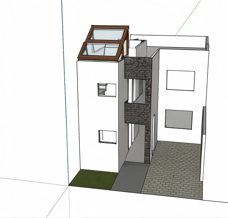 Create an architectural facade for that home in the image