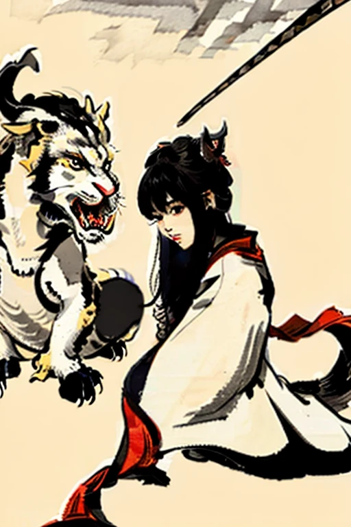 samurai fighting a white dragon