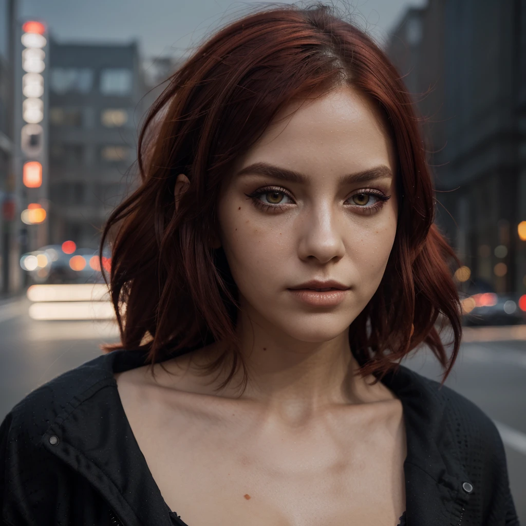 beautiful girl, full naked body, short bright red disheveled hair, black eyeshadow, (street style wear:1.2), (home background:1.2), dark makeup, digital art, trending on artstation, highly detailed, fine detail, intricate, beautiful detailed glow, detailed, Cinematic light, highres, detailed facial features,sharp focus, smooth, aesthetic,