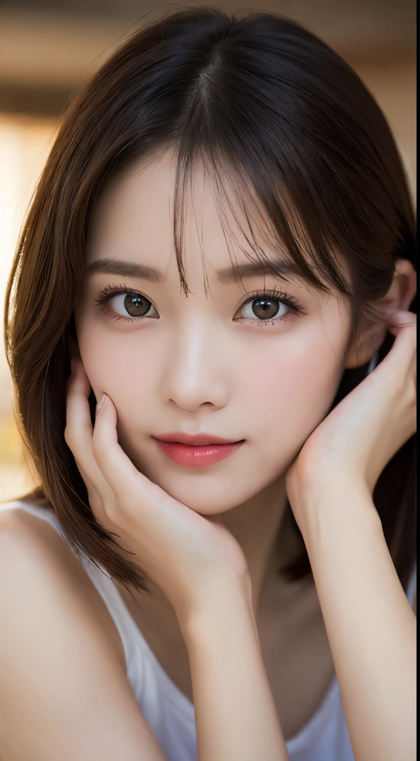 Tabletop, Highest quality, figure, Very detailed, In detail, High resolution, 8k wallpaper, Perfect dynamic composition, Beautiful attention to detail, Medium Hair, Small breasts, Natural color lip,smile,Metropolis、20-year-old girl、Midnight、Beautifully detailed face、Perfect and beautiful face、Slim face and figure,Spread your arms wide,Big eyes、Normal anatomy、Real Photo、Raw photo、Real human skin,Detailed skin:1,4