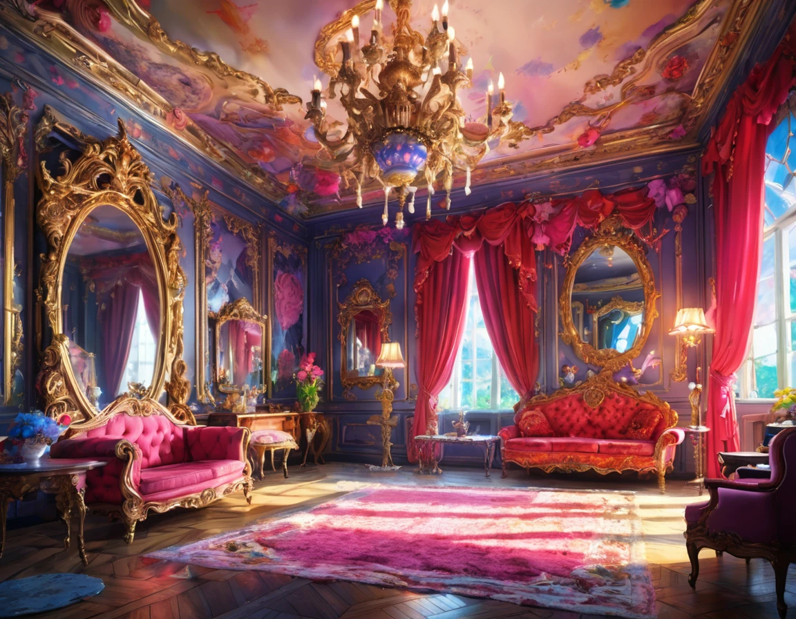8k, 超High resolution, High resolution, Cinematic, Cinematic image, Intricate details, Realistic, photograph,
Fantasy art style, A room in the castle、Luxury furniture、A room that suits ta fashion、Cute clothes、Cute furniture、mirror、mirror台、
Vibrant Style, Flowing and intermingling colors. Airbrush painting.