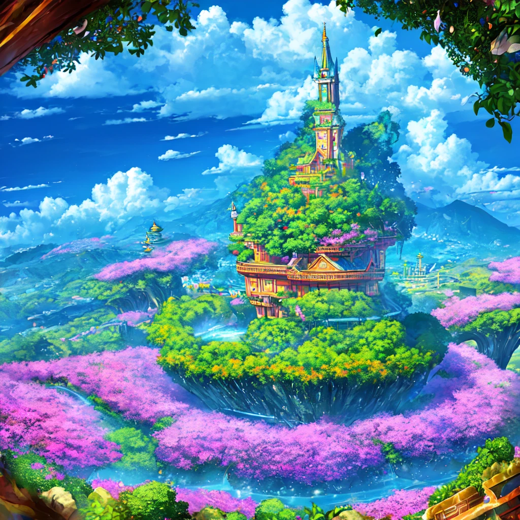 Masterpiece, ultra detailed, beautiful,Super Saturation, anime style, arcadia , mysterious island, landscape,