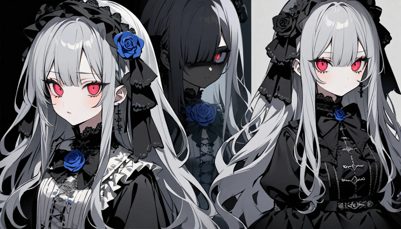 vampire,Silver Hair,girl,Green Eyes,Licking one&#39;s lips,Blood on tongue