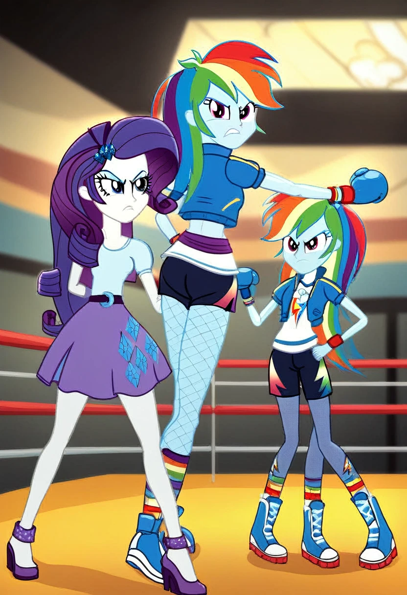 Eqg angry rainbow dash at a school in in fishnet tights boxing rarity