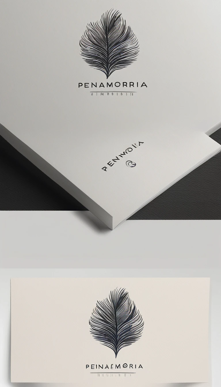 A minimal, modern, simple, cinematic logo design for the brand “Penamemoria". Create a modern, minimalistic, high-quality, logo of a feather that convey a sense of memories and dreams