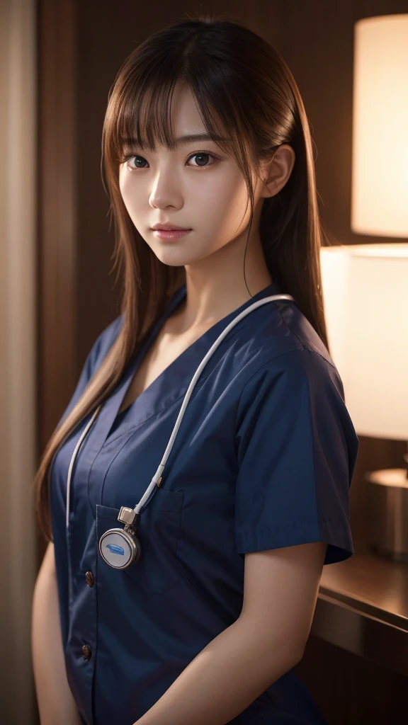 A beautiful young Japanese woman, around 20 years old, wearing a Nurses' Uniforms, ultra-detailed, 8K resolution, highly realistic, cinematic lighting, best quality, masterpiece, photorealistic, physically-based rendering, extremely detailed, vivid colors, professional, sharp focus, studio lighting