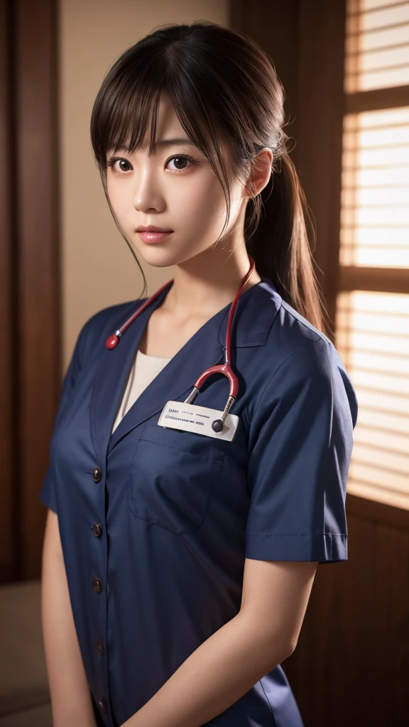 A beautiful young Japanese woman, around 20 years old, wearing a Nurses' Uniforms, ultra-detailed, 8K resolution, highly realistic, cinematic lighting, best quality, masterpiece, photorealistic, physically-based rendering, extremely detailed, vivid colors, professional, sharp focus, studio lighting