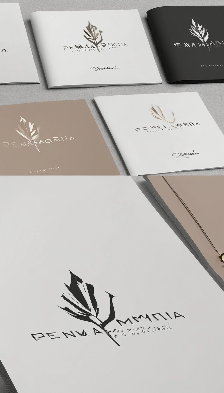 A minimal, modern, simple, cinematic logo design for the brand “Penamemoria". Create a modern, minimalistic, high-quality, logo of a feather that convey a sense of memories and dreams