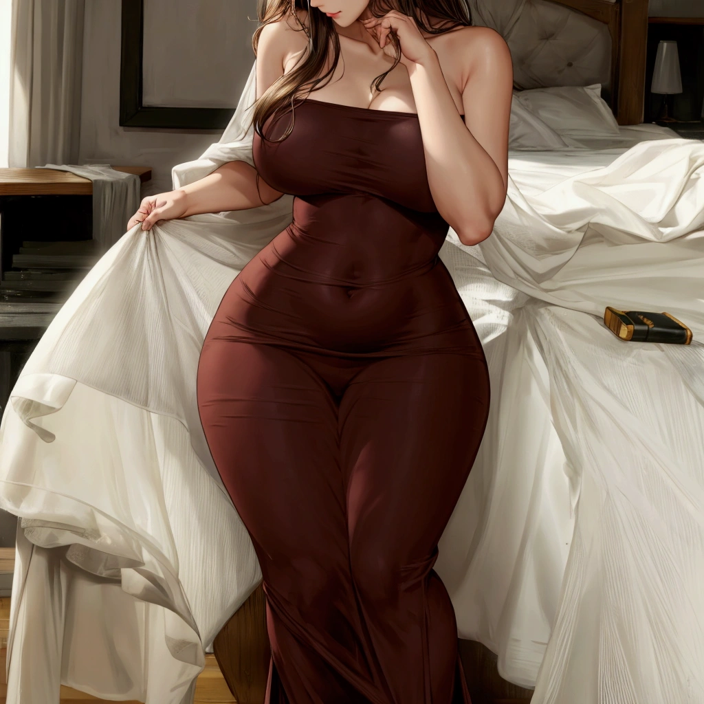 Skinny waist, wide hips and tighter dress