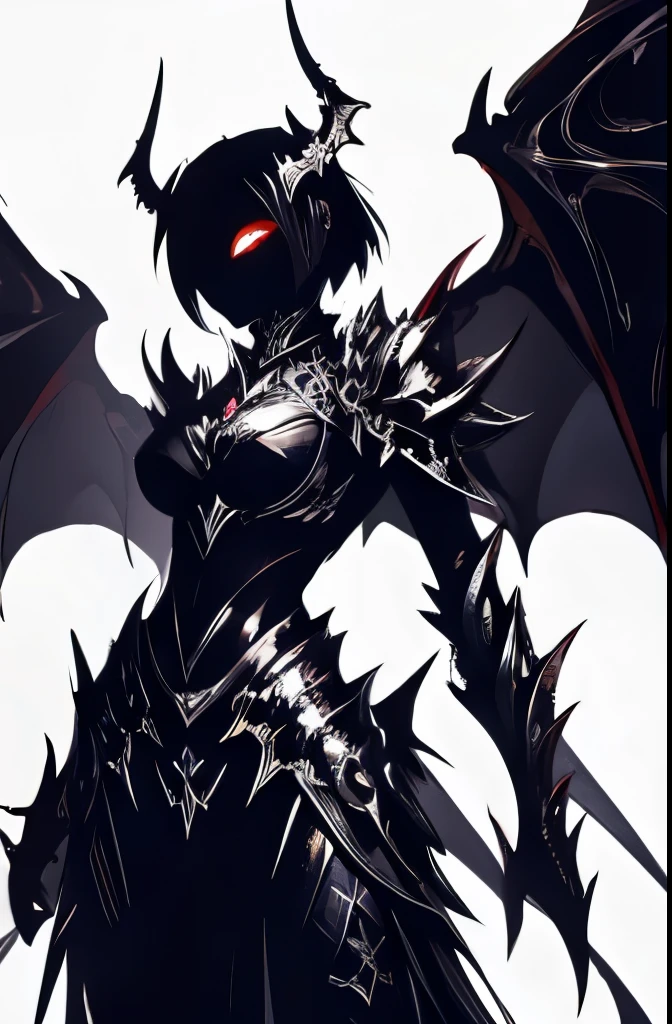 Female demon with large wings in dark armor