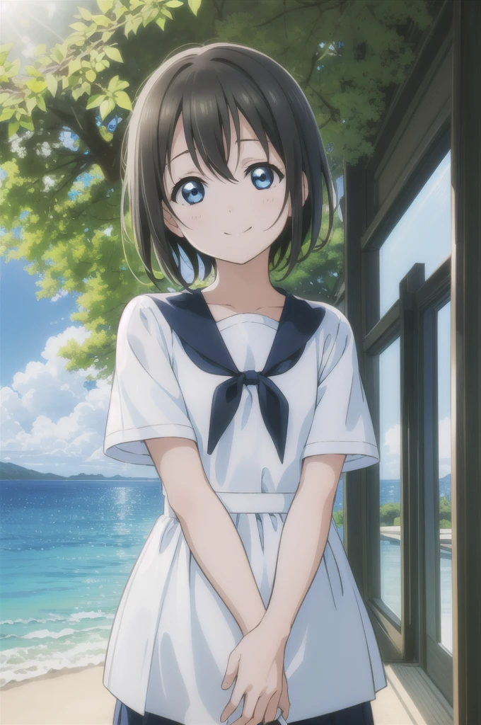 (Highest quality, masterpiece:1.2), One girl, alone, cute, smile, Detailed Background, (View your viewers, alone focus:1.2), Light on the face, null, blue null, Upper Body, sunlight, Lens flare, Depth of written boundary, scenery, Mouth closed,
Osaka Shizuku, Short Hair,( Sweat:1.2), blue eyes, Black Hair, Nijigasaki Gakuen