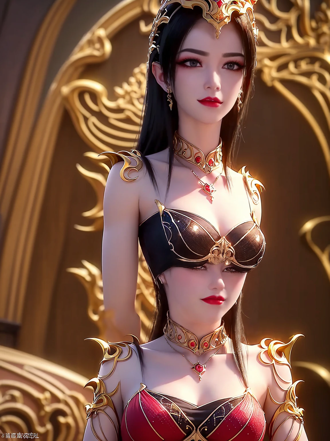 "An extremely beautiful queen,(best quality,4k,highres,masterpiece:1.2),ultra-detailed,(realistic,photorealistic,photo-realistic:1.37),beautiful queen,royal costume,sparkling crown,colorful gemstones,golden scepter,elegant pose,garden background,soft lighting,vibrant colors,delicate facial features,long flowing hair,big and round breasts,black eye pupils,The big, round platinum eyes are beautiful and super detailed,red and detailed makeup eyebrows,mouth closed tightly,dreamy atmosphere,the most perfect body,ethereal beauty,proud expression,clasped the queen's hands behind her back,strikingly graceful,lovely and charming,attention to detail,regal and majestic,fairytale-like ambiance,1 girl, 1 alone,full body"