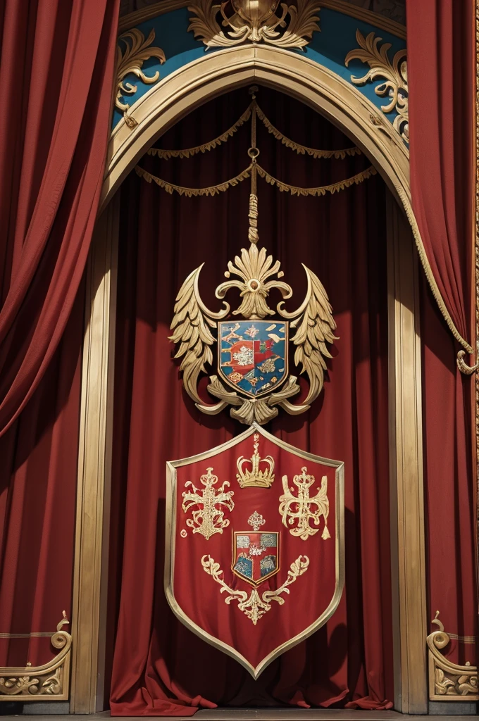 coat of arms, traverser, portao de ferro, Red Curtains