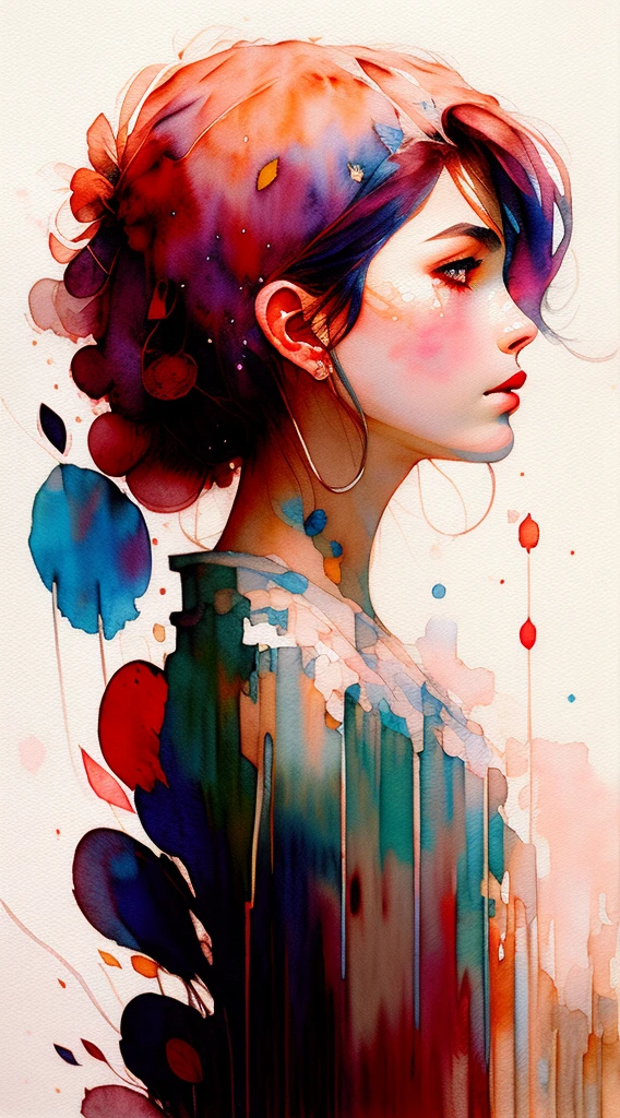 wtrcolor style, (rube) digital art, official art, blown by the wind, masterpiece, beautiful, ((watercolor)), paint splatter, intricate detail. Great detail, [dripping:0.7], Trending on Artstation, Rachel Walker