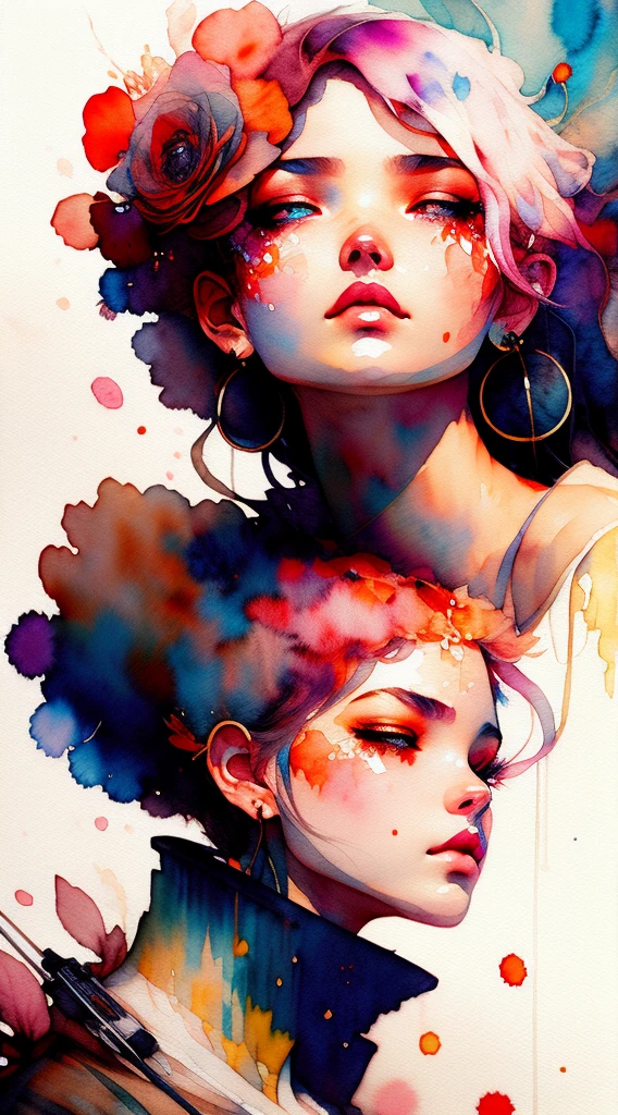 wtrcolor style, (rube) digital art, official art, blown by the wind, masterpiece, beautiful, ((watercolor)), paint splatter, intricate detail. Great detail, [dripping:0.7], Trending on Artstation, Rachel Walker