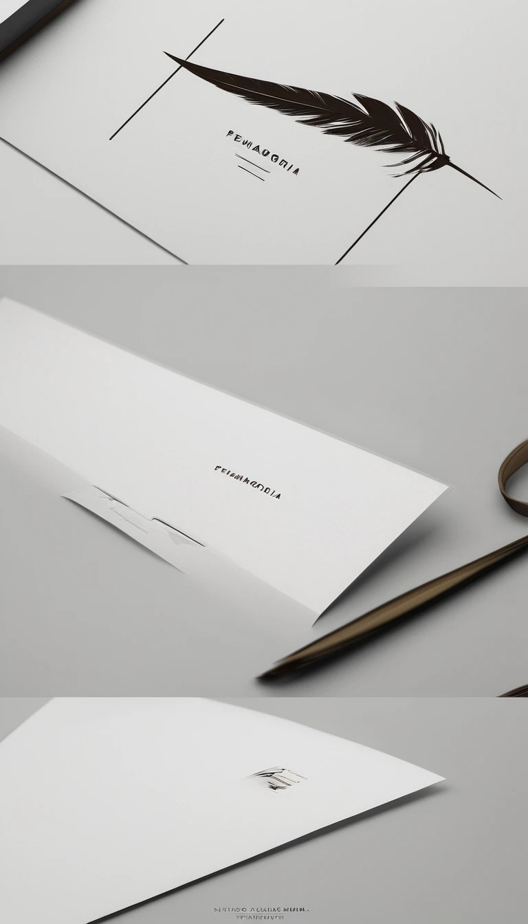 A minimal, modern, simple, cinematic logo design for the brand “Penamemoria". Create a modern, minimalistic, high-quality, logo of a feather that convey a sense of memories and dreams.