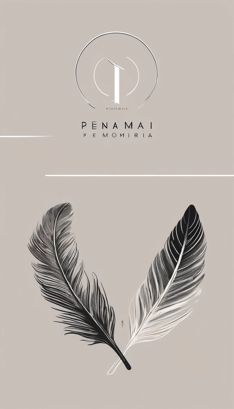 A minimal, modern, simple, cinematic logo design for the brand “Penamemoria". Create a modern, minimalistic, high-quality, logo of a feather that convey a sense of memories and dreams.