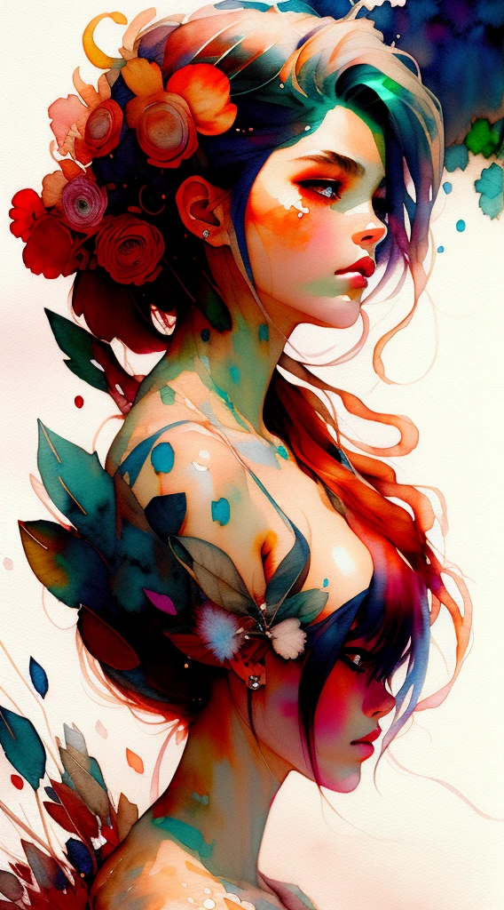 wtrcolor style, (roxe) digital art, official art, blown by the wind, masterpiece, beautiful, ((watercolor)), paint splatter, intricate detail. Great detail, [dripping:0.7], Trending on Artstation, Rachel Walker