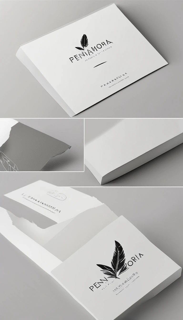 A minimal, modern, simple, cinematic logo design for the brand “Penamemoria". Create a modern, minimalistic, high-quality, logo of a feather that convey a sense of memories and dreams